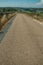 Road through wild landscape and river on the horizon