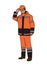 The road worker in orange protective overalls and in a helmet