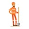 Road Worker In Orange Uniform With Shovel , Part Of Roadworks And Construction Site Series Of Vector Illustrations
