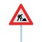 Road Works Ahead Warning Road Sign Pole isolated