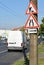 Road works and bottleneck traffic signs