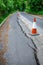 Road works on cracked tarmac from subsidence
