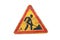 Road works dirty sign. Red, black and yellow triangle sign with digger man