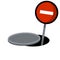 Road works. Red stop sign. Restriction of movement and traffic. Open hatches. Attention and danger
