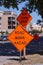 Road works. Road signs informing about a change in traffic organization