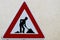 Road works sign for construction works in street