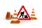 Road works, traffic cones and sign