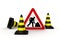 Road works, traffic cones and sign