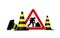Road works, traffic cones and sign