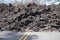 Roadblock caused by lava flow from 2018 Kilauea volcano eruptions on the Island of Hawaii Puna District