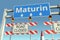 Roadblock near Maturin city road sign. Quarantine or lockdown in Venezuela conceptual 3D rendering