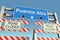 Roadblock near Puente Alto city road sign. Quarantine or lockdown in Chile conceptual 3D rendering