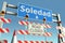 Roadblock near Soledad city road sign. Quarantine or lockdown in Colombia conceptual 3D rendering