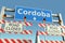 Roadblocks near Cordoba city road sign. Lockdown in Argentina conceptual 3D rendering