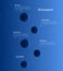 Roadmap with stages on planets in starry sky on blue background. Vertical timeline infographic template for business presentation