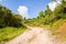 The roads in the green mountains in the middle of the forests, in Asia, in Vietnam, in Tonkin, in Dien Bien Phu, in summer, on a