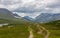 Roads in the tundra in summer in cloudy weather