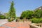 Roadside balustrade and pavement in sunny summer