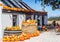 Roadside farm stall with pumpkins and vegetables