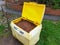 Roadside grit and salt bin with lid open