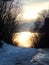 Roadside snowy sunset in Vermont