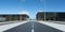 Roadside street view with office buildings background