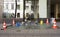 Roadworks cones and buckets in a construction site