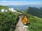 Roadworks sign on top of a mountain