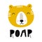 Roar - Cute hand drawn nursery poster with cartoon tiger and lettering in scandinavian style.