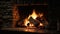 A roaring fire in a fireplace on a cold winter night