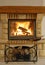 Roaring flames in modern fireplace