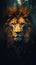 Roaring Majesty: Lion Double Exposure on Dark Background. Generative AI