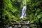 roaring waterfall amid lush green rainforest