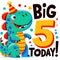 Roaringly Fun 5th Birthday with Cartoon Dinosaur