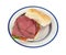 Roast beef bulky roll sandwich on plate