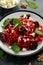 Roast Beetroot Pasta with spinach, walnuts and feta cheese. healthy food