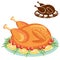 Roast chicken on plate .Vector food isolated on wh