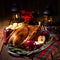 Roast Christmas duck with apples