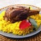 Roast shin with yellow rice with saffron