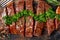 Roast sliced beef Steak medium rare Striploin with chimichurri sauce