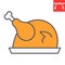 Roast turkey color line icon, thanksgiving and dinner, roasted chicken sign vector graphics, editable stroke filled