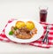 Roast veal liver, potato dumplings, wine