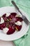 Roasted beet salad with goat cheese and sesame seeds, vegetarian