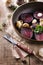 Roasted beetroot over rustic wooden background