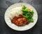 Roasted boneless skinless chicken thighs with rice and green vegetables mix
