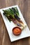 Roasted calcots with romesco sauce for dipping