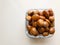 Roasted chestnuts served in a glass dish