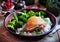 Roasted chicken with rice and broccoli, rustic style