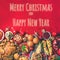 Roasted Christmas chicken with orange slices, cranberries, garlic, festive decoration, candles, tangerine, pomegranate, golden