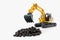 Roasted Coffee bean concept with excavator loaders model